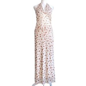 Y2K Halter Top & Maxi Skirt Set Large Mesh Sheer Cottagecore Indie Coquette 90s